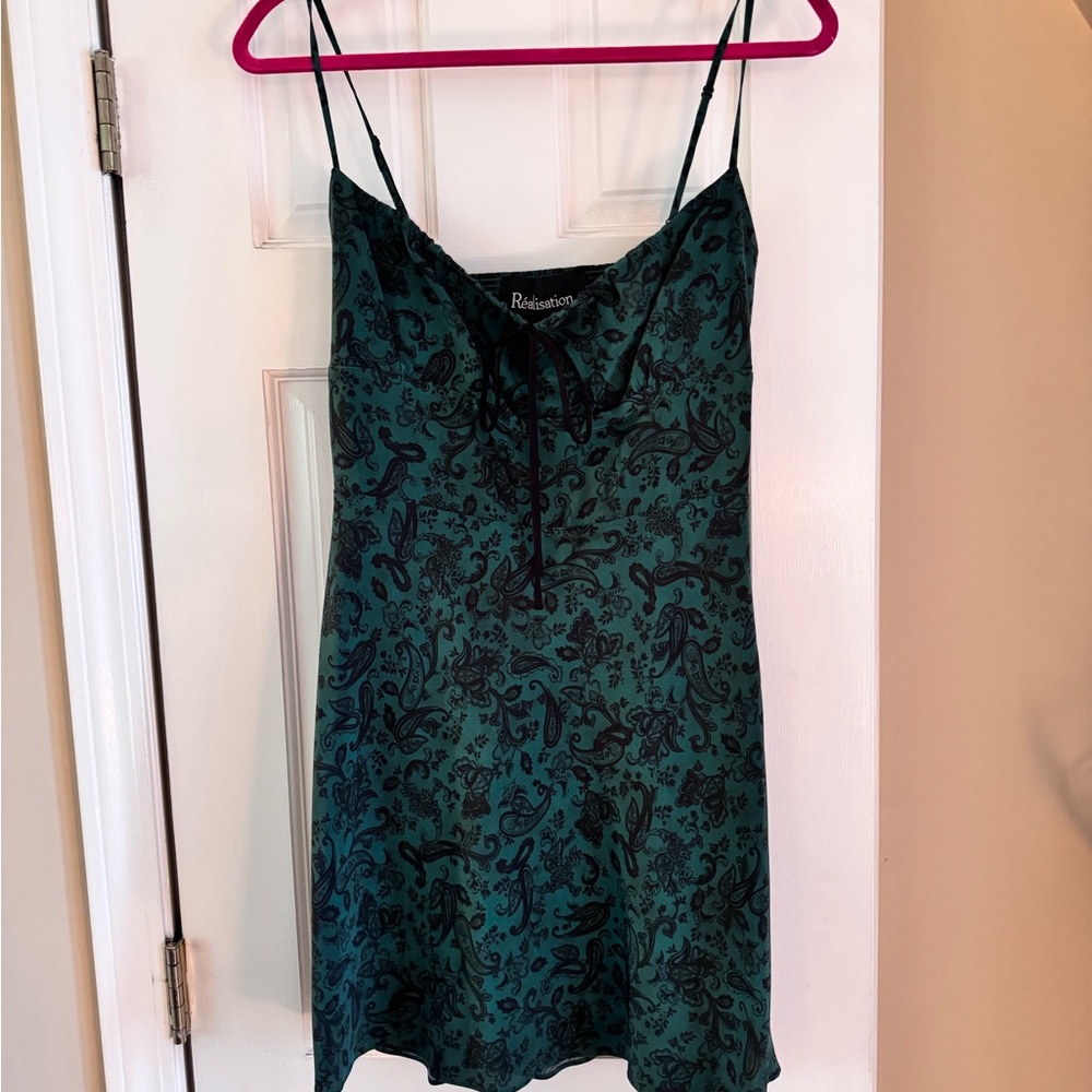 Realisation Par Teal and Black Floral Slip Dress